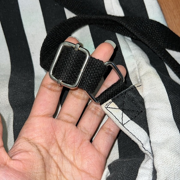 Striped Cloth Backpack With Faux Leather Detailing - Picture 8 of 11